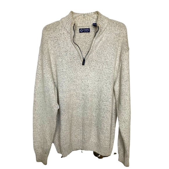 Chaps Mens Cream and Brown Tweed Knit Sweater with 1/4 Zipper Size XL/T Academia - Picture 1 of 12